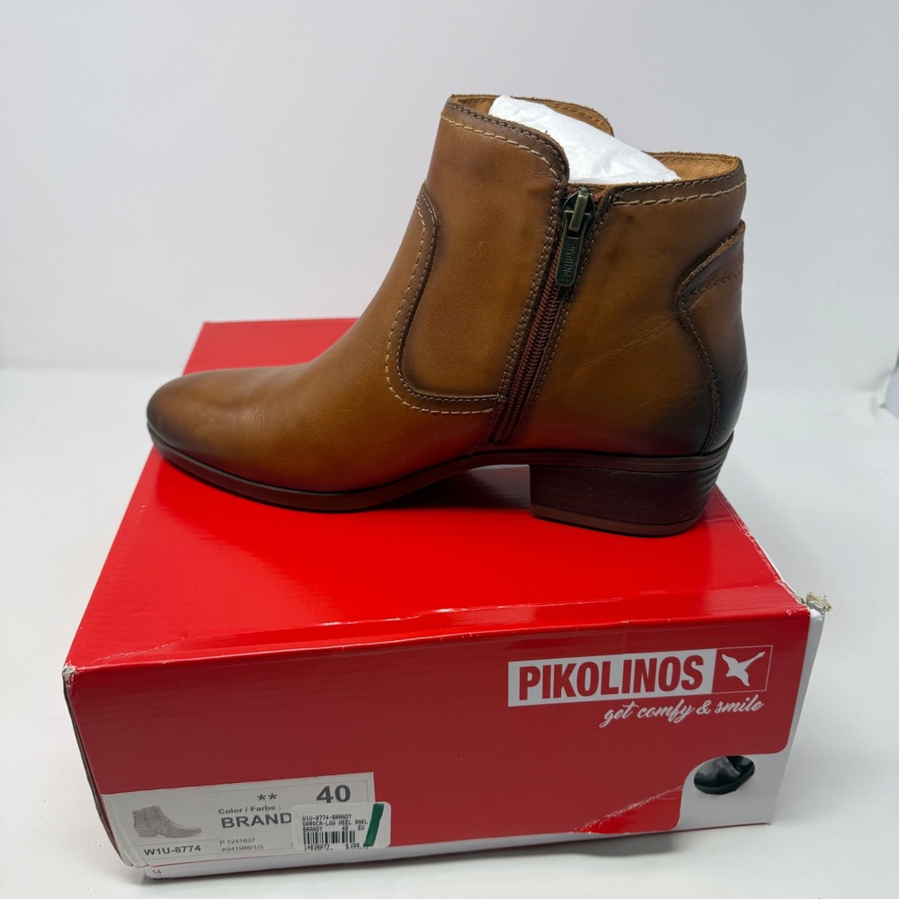 Pikolinos Daroca W1U-8774 Brandy Leather Ankle Boots Womens 40 EU Low Block Heel